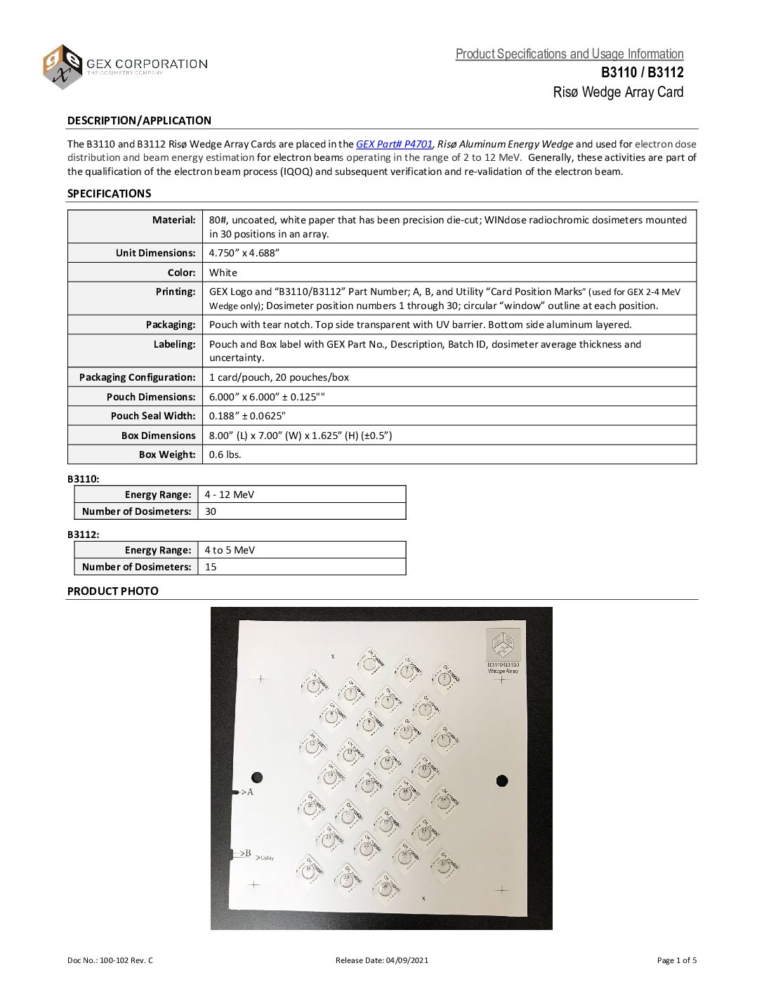 B3 Array Card for E-beam Energy 2-12 MeV