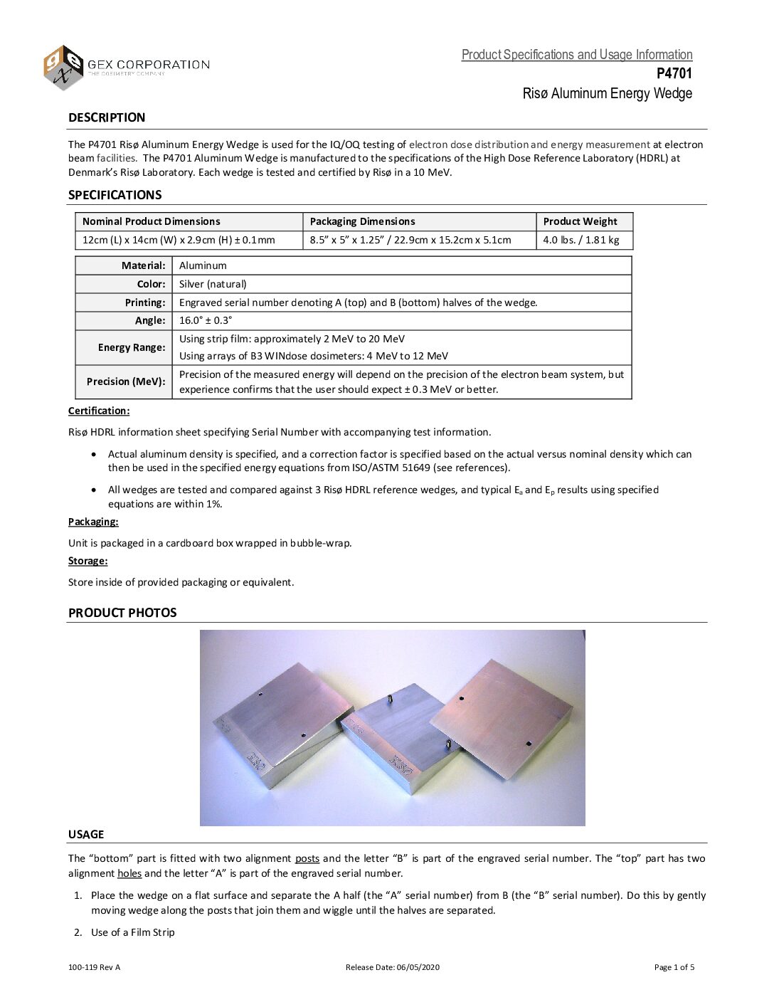 Risø Aluminum Energy Measurement Wedge