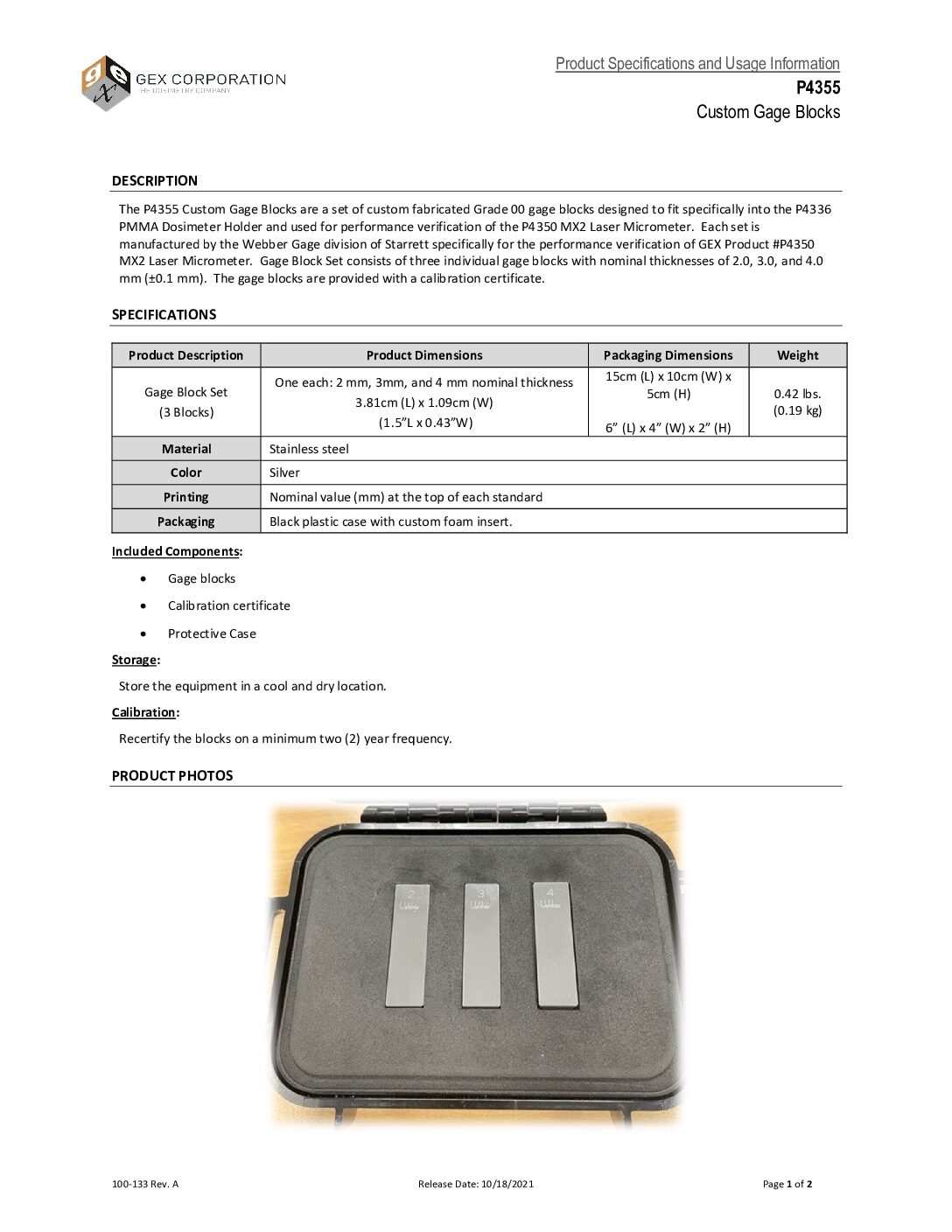 Custom Gage Blocks for Laser Micrometer/PMMA dosimeter holder