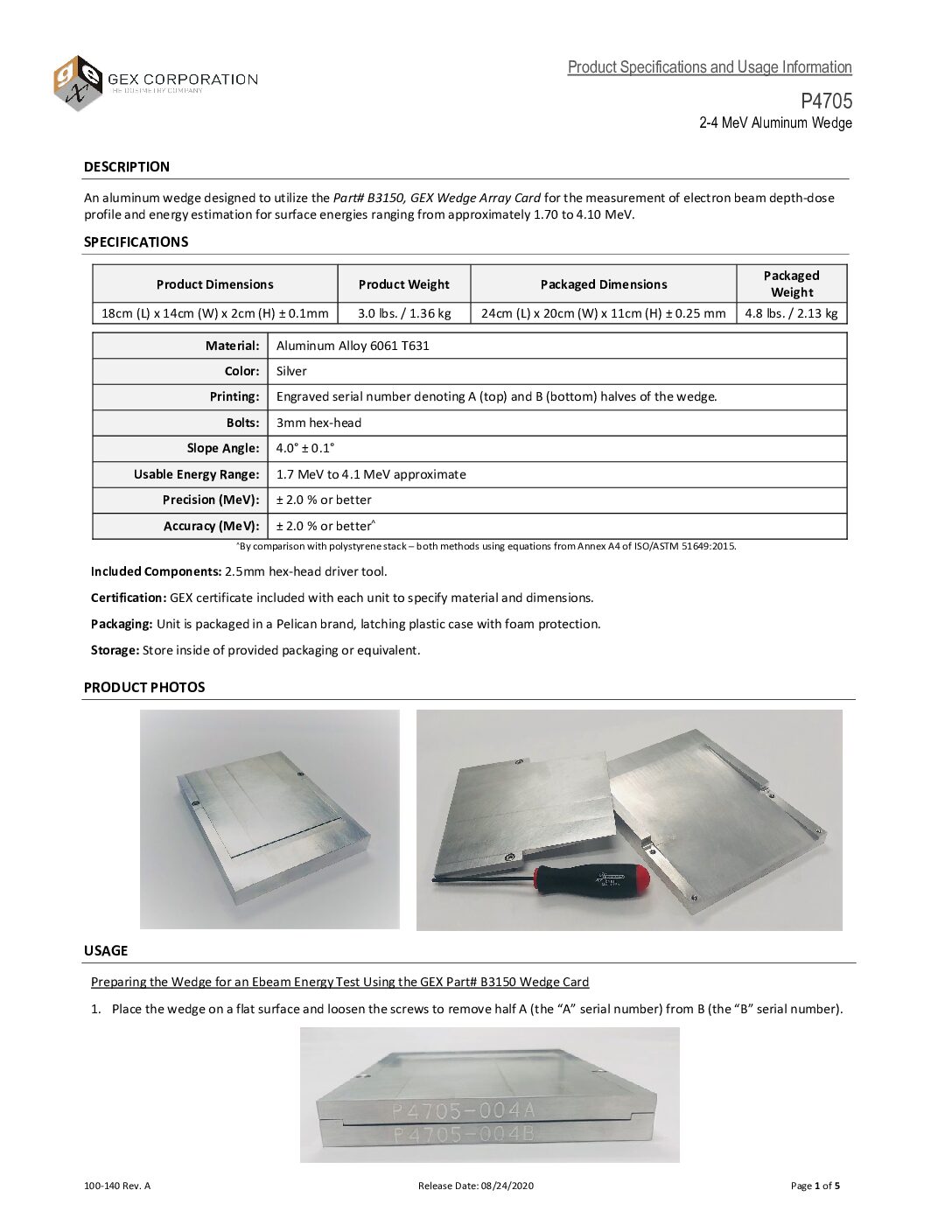 P4705 Aluminum Wedge 2-4 MeV