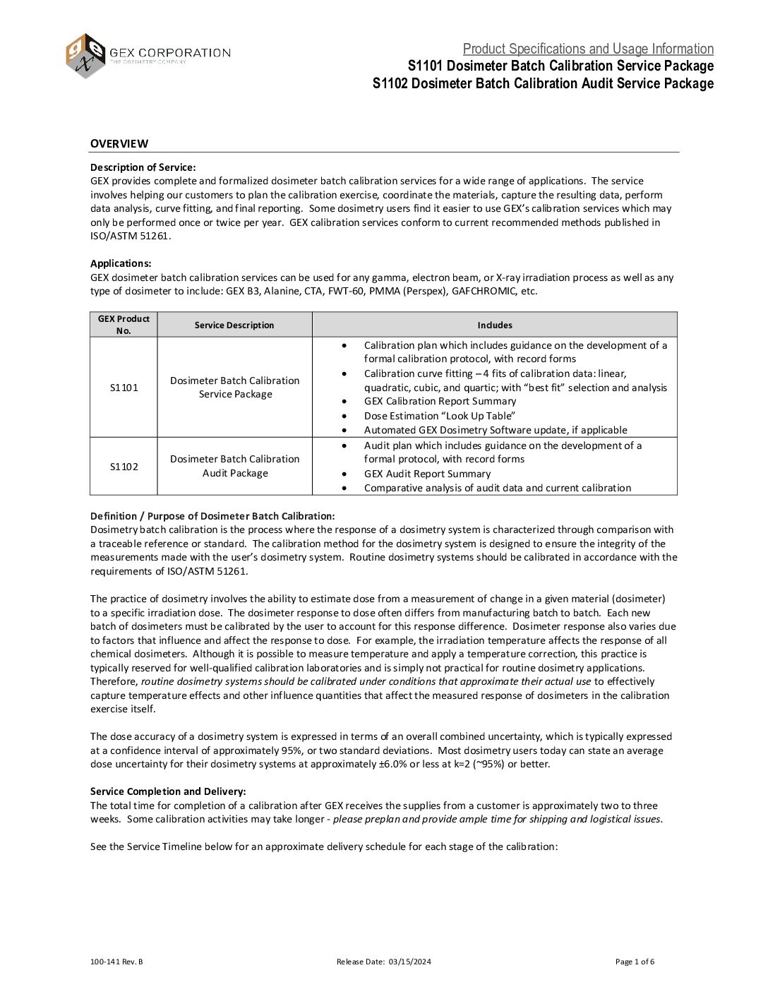 GEX Dosimeter Batch Calibration Service and Audit Package