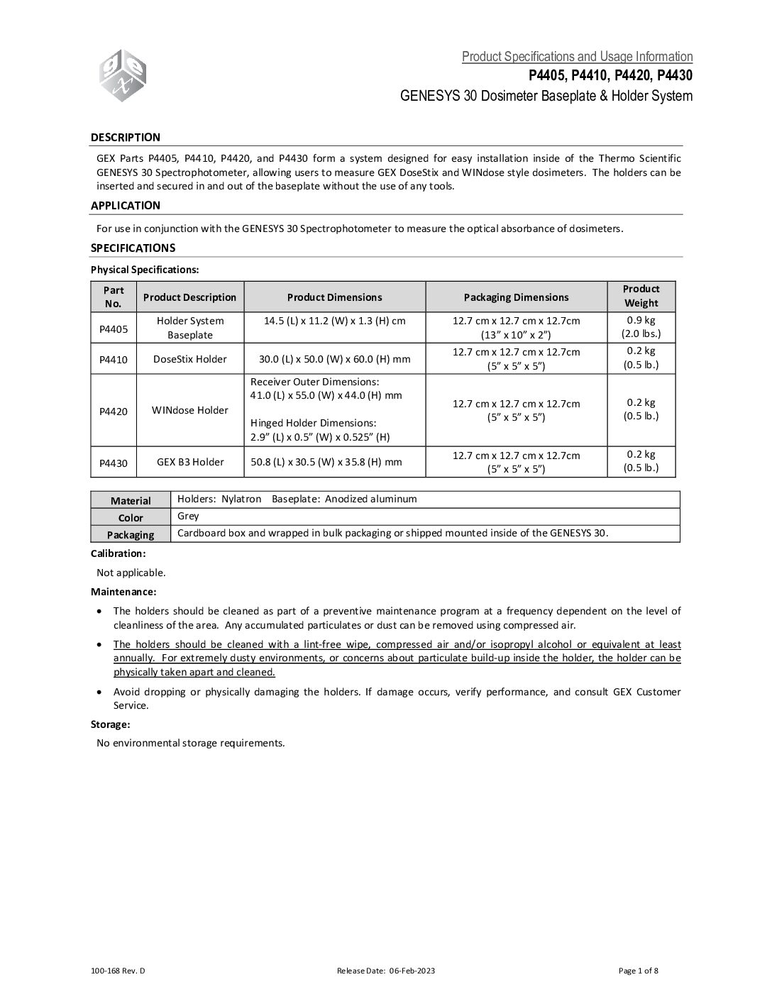 GENESYS 30 Baseplate & Dosimeter Holder System