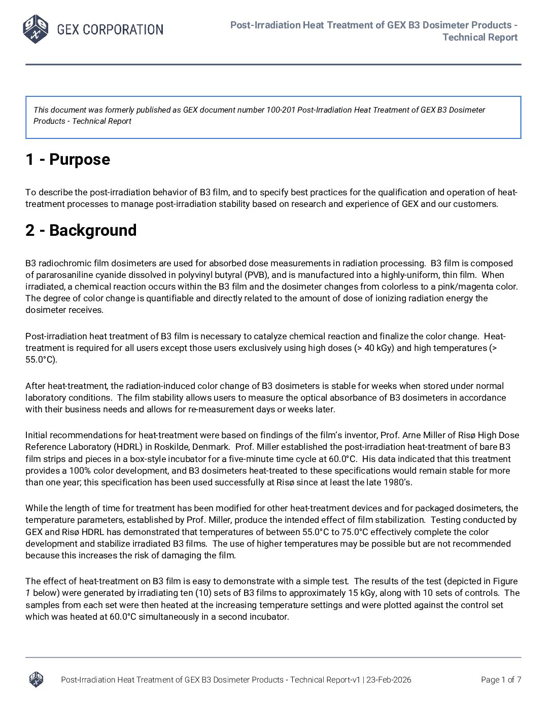 Post-Irradiation Heat Treatment of GEX B3 Dosimeter Products